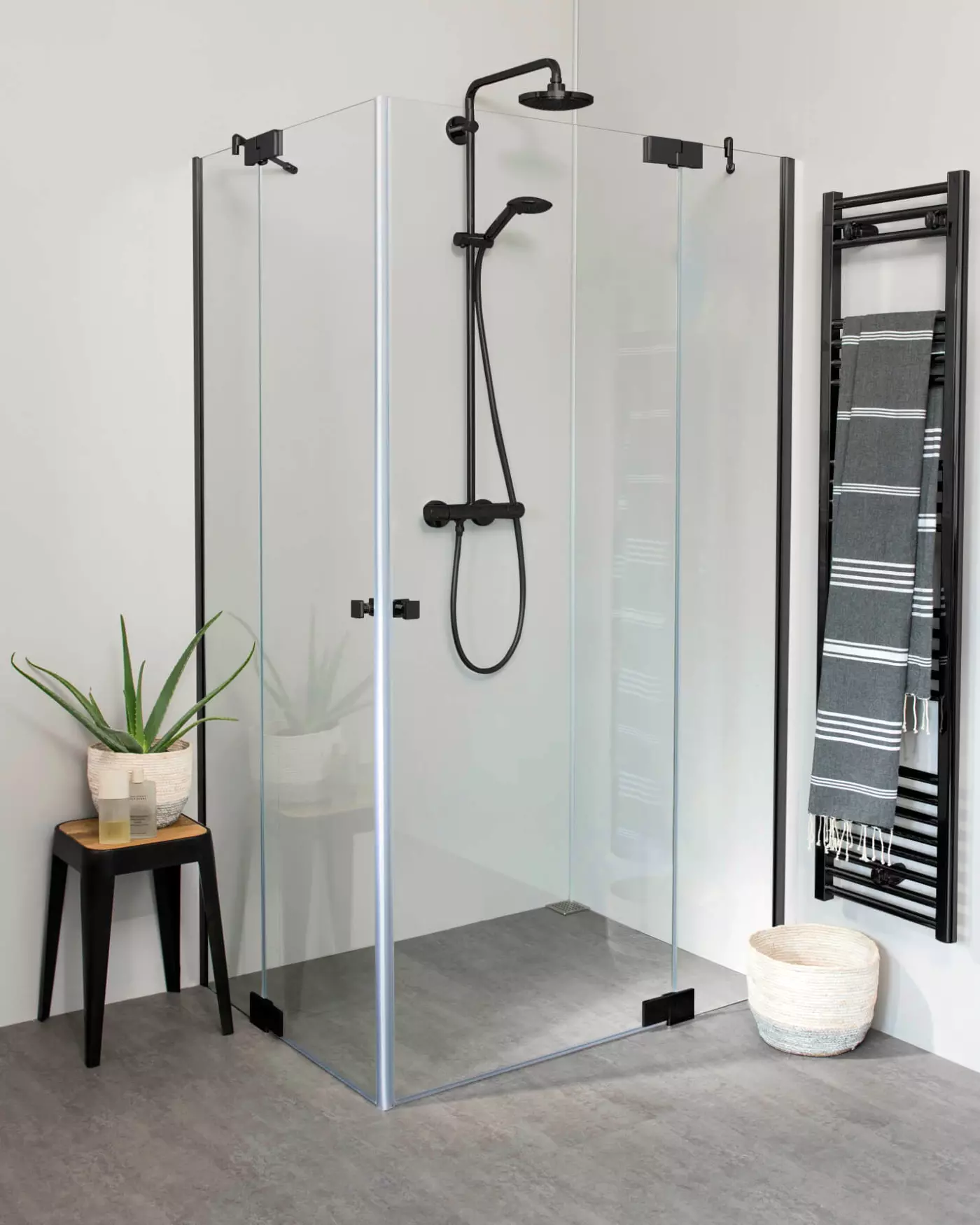 Teilgerahmte Eckdusche 100x90 mit 2 Pendeltüren, groß & Duschwanne