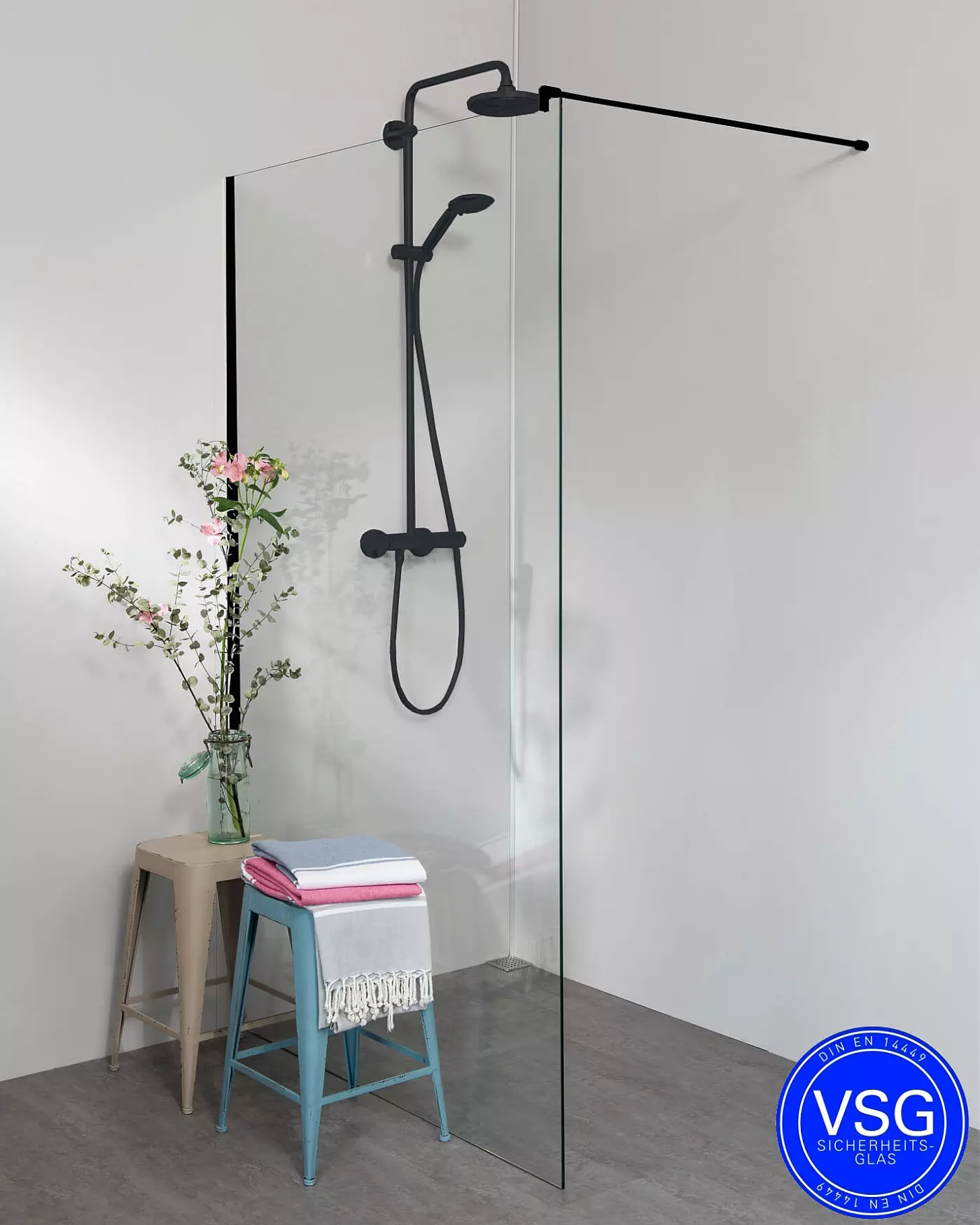VSG Duschwand bis 120 cm Breite mit Wandprofil