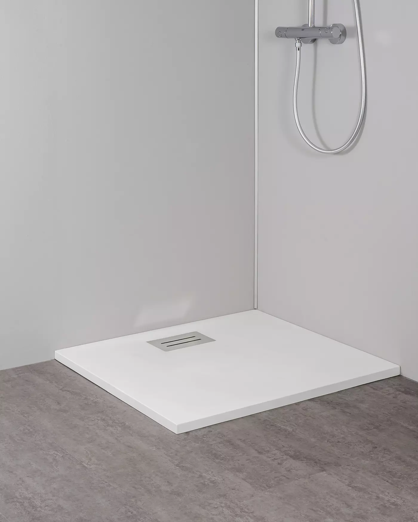 Duschwanne flach 90x90 auch bodengleich, MineralPro weiß matt