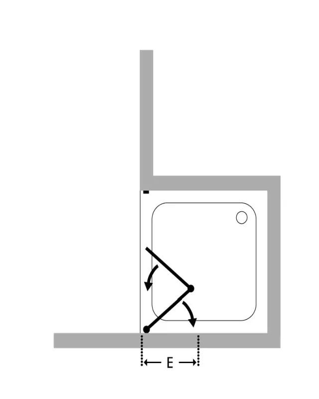 Nischendusche mit Pendeltür an Wand