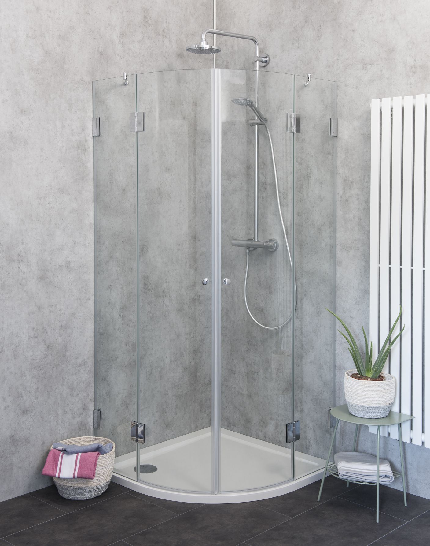 Viertelkreis-Dusche mit 2 Türen, Duschkabine mit Duschwanne, ESG Glas,  H=195cm, Combia A2V-SL8080