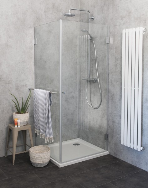 Eck-Dusche mit Festwand Duschkabine mit Duschwanne ESG Glas 100x90cm H=173cm
