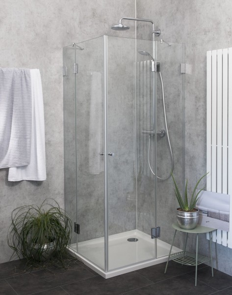 Eck-Dusche mit 2 Türen Duschkabine mit Duschwanne ESG Glas 100x80cm H=195cm