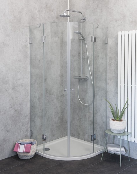 Viertelkreis-Dusche mit 2 Türen Duschkabine mit Duschwanne ESG Glas 100x100cm H=195cm