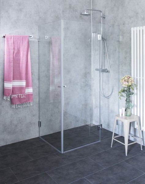 Bündige Eck-Duschkabine 2 Türen ESG Glas Chrom H=195cm