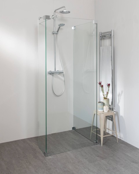 Begehbare Dusche: Freistehende Duschwand 3 Seiten, mit Seitenwand und Festteil