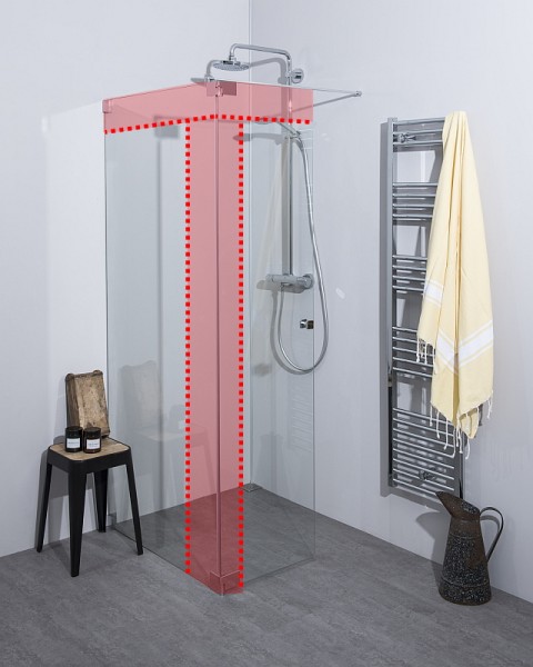 Begehbare Dusche: Duschwand mit Wandprofil & Klappteil über Eck nach Maß