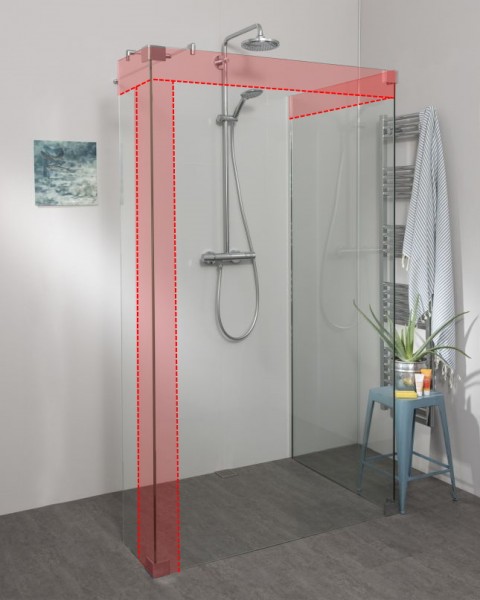 Begehbare Dusche: Freistehende Duschwand mit Seitenwand und Eckteil, Maßanfertigung
