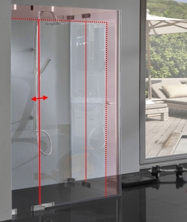 TM2E, Duschkabine Glas, Sondermaß Eckeinstieg mit 2 Pendel Schwingtüren, 8mm Glas rahmenlos, chrom
