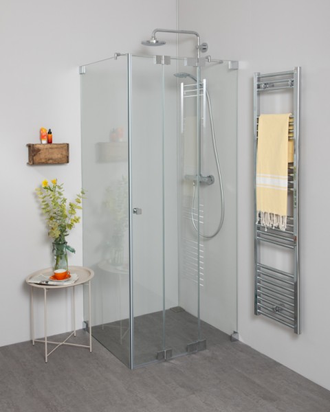 Eck Duschkabine mit Pendeltür an Wand + Festwand 120cm