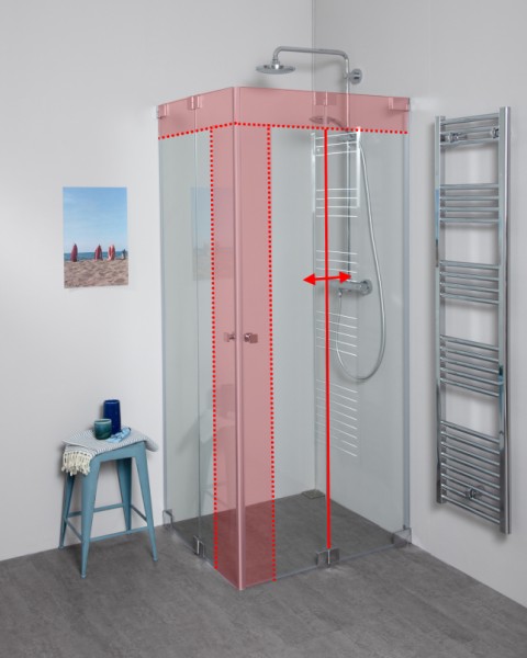 Eck Duschkabine mit 2 Pendeltüren an Wand auf Maß