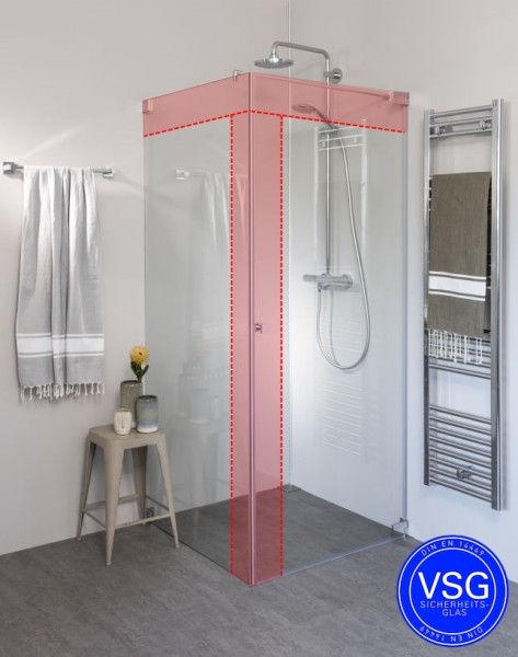 VSG Eck Duschkabine mit Pendeltür an Wand und Seitenwand nach Maß
