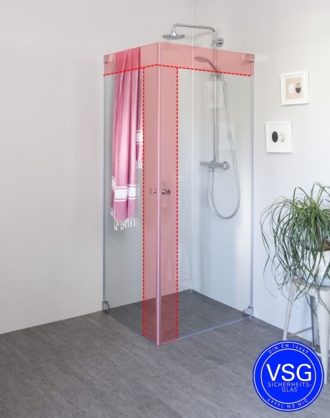 VSG Eck Duschkabine mit 2 Pendeltüren an Wand auf Maß