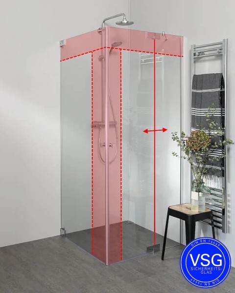 VSG Eck Duschkabine neben Badewanne mit 2 Pendeltüren nach Maß